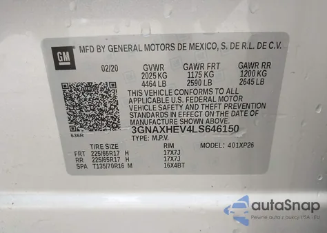 2020 Chevrolet Equinox Fwd Ls from USA, damaged, VIN 3GNAXHEV4LS646150